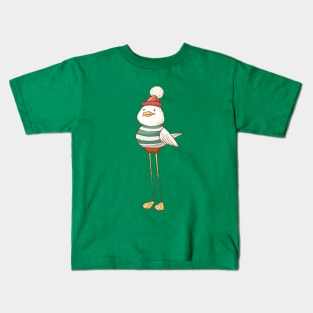 Cute Mr. Seagull in red sailor Hat Kids T-Shirt